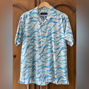 Tommy Bahama Retsina Waves  Men's Large Silk Blend Hawaiian Tropical Camp Shirt